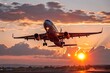 © Irfan Onyak - Bottom view of a passenger plane taking off into the beautiful twilight sky