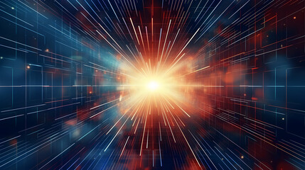 Fototapete - Futuristic Technology Background with Glowing Lines and Light Burst Center