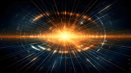 Fototapete - Abstract Digital Tunnel with Glowing Light, futuristic technology concept