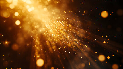 Aufkleber - Golden glimmering particles abstract background with bokeh and light rays
