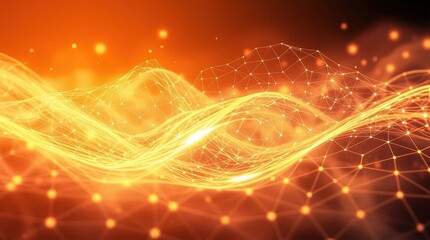 Leinwandbilder - Colorful abstract wave patterns with glowing particles and network connections in futuristic digital art design