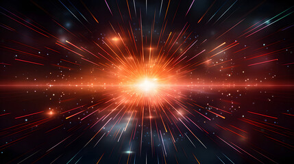 Poster - Abstract explosion of light and motion with vibrant orange hues and starburst effect