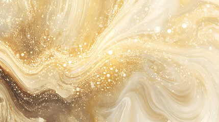 Aufkleber - Abstract Gold Fluid Art Background with Glittering Particle Accents Design