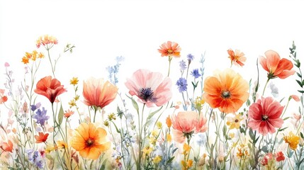 Wall Mural - Beautiful seamless floral water color pattern Set, watercolor wild flowers, leaves and grass,Collection botanic garden elements. Vector isolated illustration in rustic or vintage style,copy space.