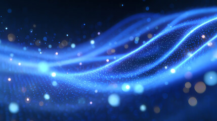 Poster - A captivating abstract blue wave with glowing particles, perfect for backgrounds and digital design projects.