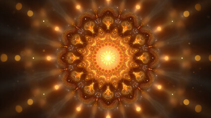 Poster - A mesmerizing mandala pattern radiating golden light, perfect for digital art and creative projects.