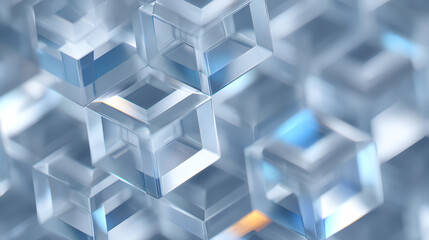 Poster - Abstract composition of transparent cubes with light reflections, creating a modern and minimalist aesthetic for design.