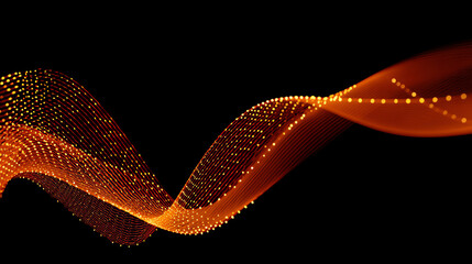 Aufkleber - Abstract orange wave design with glowing dots on a black background, ideal for technology or creative projects.