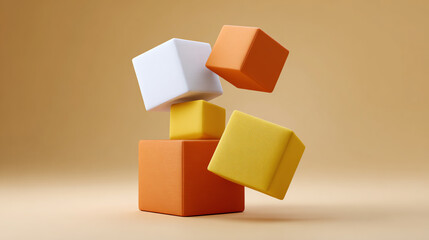 Poster - Colorful geometric blocks stacked playfully against a soft background, perfect for children's themes or educational materials.