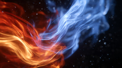 Poster - Dynamic blend of red and blue flames creating a mesmerizing abstract visual effect against a dark background.