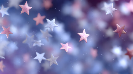 Poster - Vibrant colorful stars floating in a dreamy background, creating a magical and whimsical atmosphere perfect for creative projects.