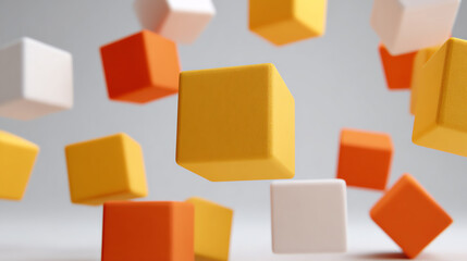 Poster - Vibrant floating geometric blocks in various colors, creating a playful and dynamic visual, perfect for modern designs.