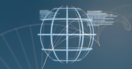 Poster - Starting globe fading into view, code sliding, arcs tracing double helix, visualizing data flow