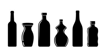 Fototapete - set of bottles Illustration of six different shaped black bottles on a white background