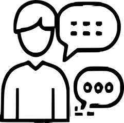 Poster - Person with two speech bubbles containing dots representing communication and conversation concept icon