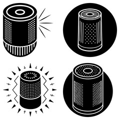 Fototapete - Collection of four stylized smart speakers with radiating lines and circular backgrounds design