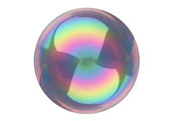 Poster - A single iridescent bubble reflects a spectrum of rainbow colors, isolated on a transparent background