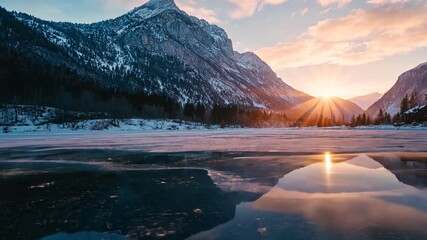 Wall Mural - sunset on frozen lake
