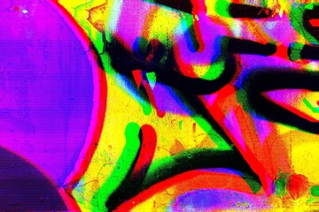Wall Mural - vibrant graffiti mural with fluorescent pink, yellow, green. urban 2000s style, acid glow, bold stro