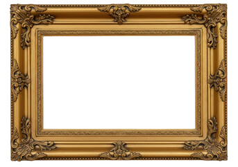 Poster - An ornate gold picture frame with intricate carvings, isolated on a transparent background