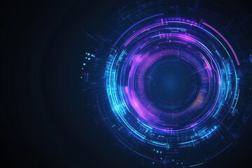 Poster - Digital blue and purple tech circle glowing on a dark background creating a modern atmosphere