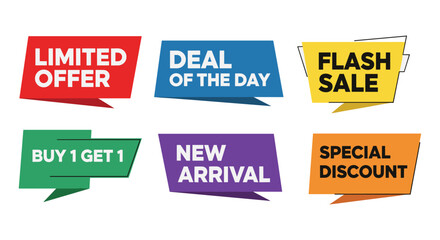 Poster - Collection of colorful modern sale and discount advertising banners with text for retail promotions and marketing campaigns.