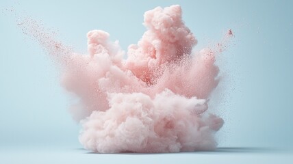 Poster - Vibrant pink backdrop bursting into soft cloud, spreading against pastel blue powder for cosmetic visual design