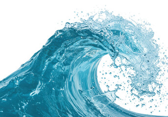 Poster - A powerful blue ocean wave splashes and crests, isolated against a transparent background