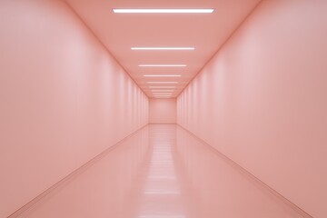 Poster - Minimalist Pink Tunnel Corridor with Soft Glowing Ceiling Lights for Modern Design.