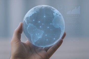Aufkleber - hand holding a digital globe with network connections and futuristic data visualization.