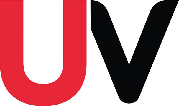 Gradient red and black UV letters create a modern and minimalist graphic design element on a crisp white isolated background.