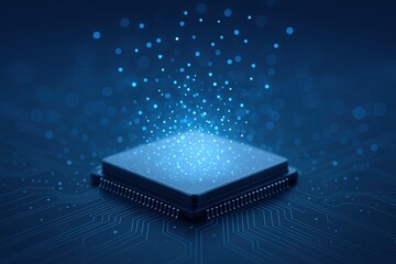 Leinwandbilder - High Tech Computer Microprocessor Chip with Digital Data Particles and Circuitry.