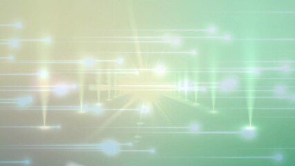 Poster - Glowing light streaks moving laterally, pulsing beams rising, triggered by flare forming tunnel