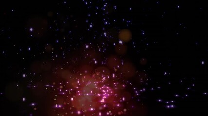 Poster - Starting with violet-blue specks, magenta core pulsing, particles rising, visualizing light flow