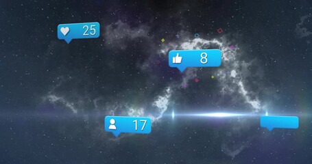 Poster - On opening nebula animating while notification bubbles drifting appearing fading showing engagement