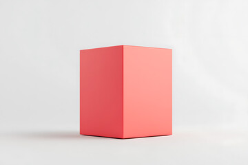 Aufkleber - Solitary coral-colored cube on a neutral surface, minimalist design, studio lighting, product display or abstract geometric form.