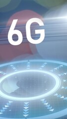 Poster - Animation of 6g text, data processing and scopes scanning on screens over glowing light