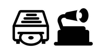 Poster - Bold Black Icons: Industrial Grinder and Vintage Gramophone, Simple Style
