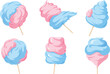 © Jala - A collection of six cotton candy illustrations in pink and blue on a white background art