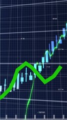 Poster - Animation of financial graphs over navy digital screen