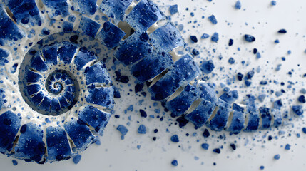 Poster - Blue and white image of a spiral with a white background. The spiral is made up of squares and rectangles