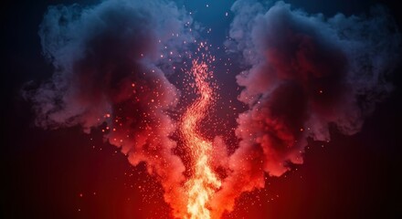 Wall Mural - Fiery Inferno: Erupting Flames and Smoky Clouds Abstract Composition