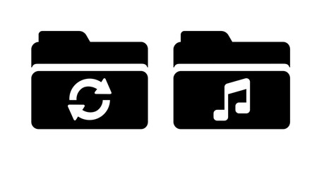 Poster - Black and white minimalist icons:  file refresh and music folder symbols.