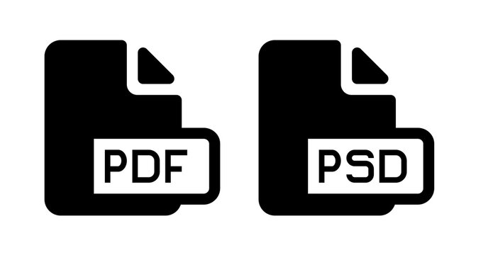 Bold Black PDF and PSD File Icons: Digital Document Formats
