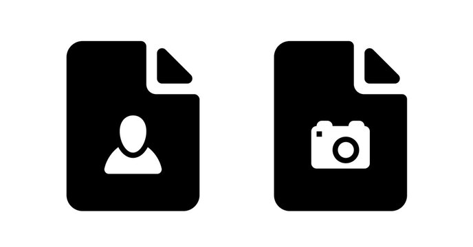 Black and white minimalist icons: profile and camera file symbols.