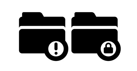 Poster - Black and white file folder icons: warning and secure data access.