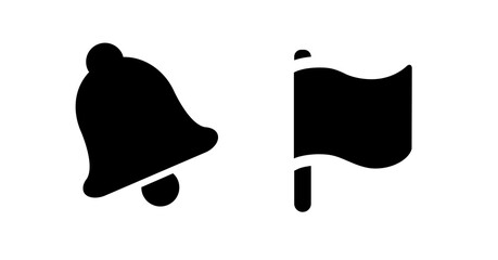 Poster - Bold Black Bell and Flag Icons: Simple Notification and Alert Symbols