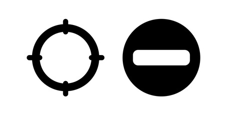 Poster - Abstract minimalist black and white target and minus symbol icons.