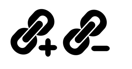 Poster - Bold Black Chain Link Icons: Add and Remove Symbols, Minimalist Design, Website Interface.