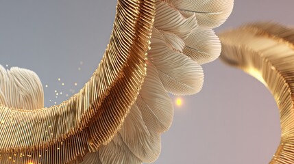 Poster - Abstract design with golden and beige feathers.